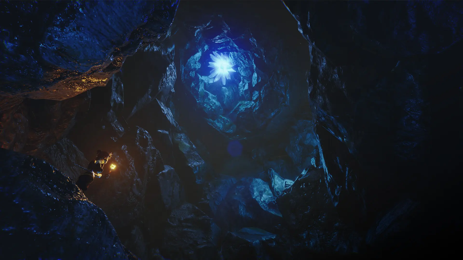 Cave with glowing crystal bloom